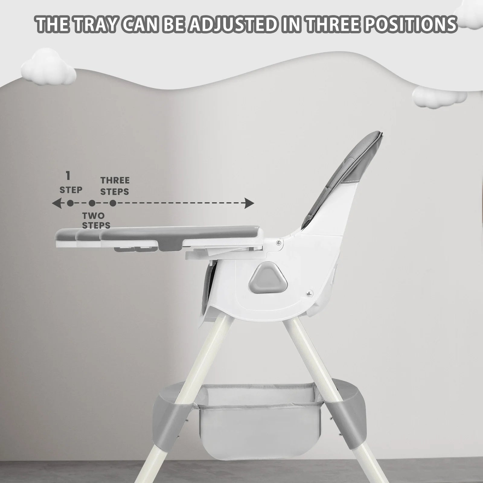 Foldable Baby High Chair with Tray and Toy Rack