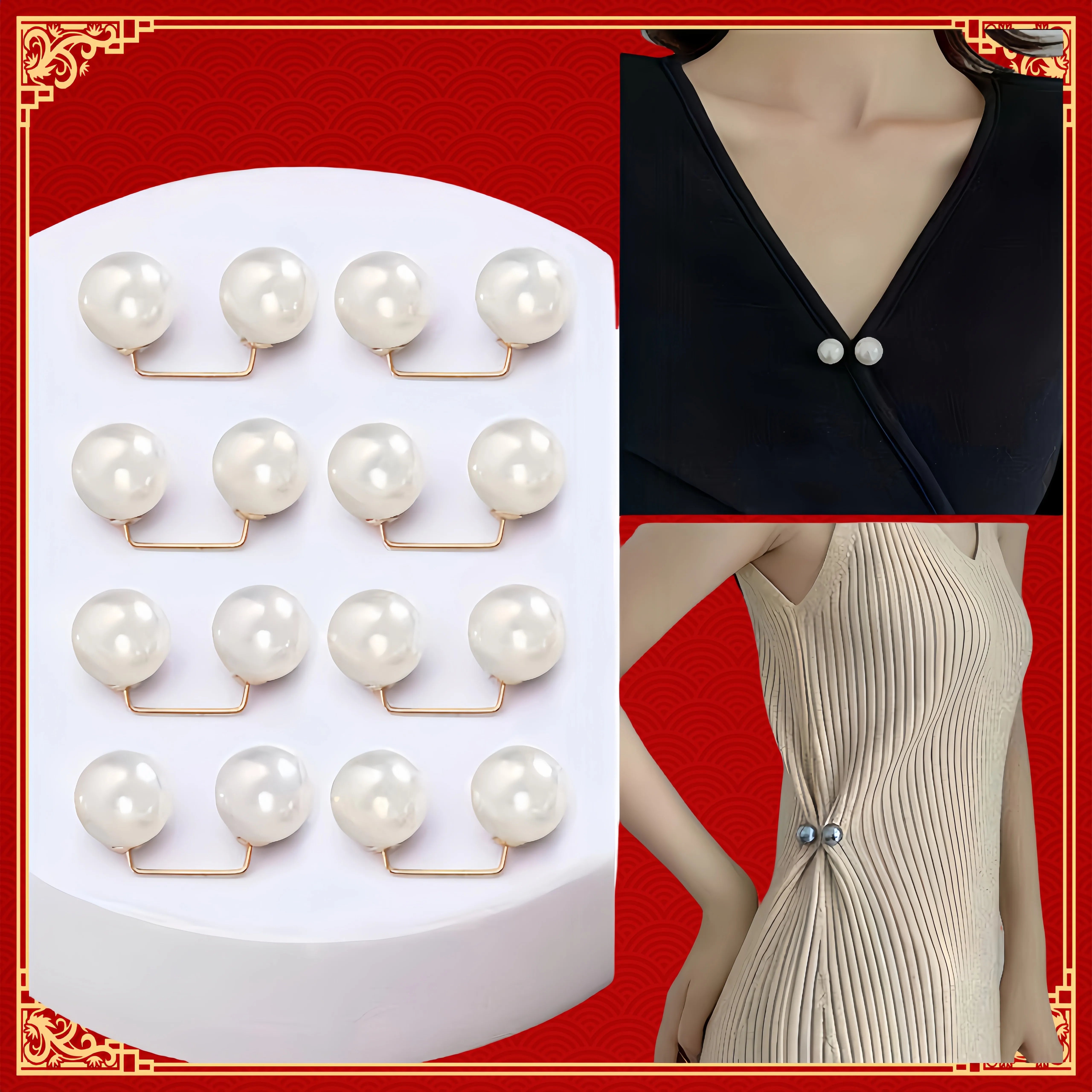8PCS pearl non-slip safety pins Dress brooch decoration dress waist fastening pins collar adjustment scarf safety fashion