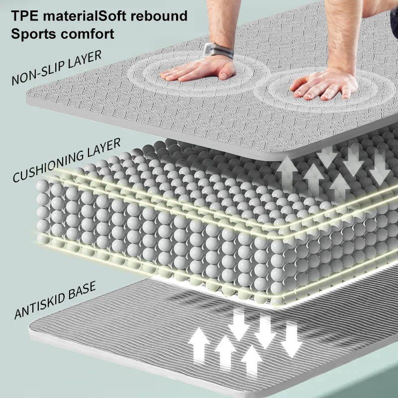 190CM Non-Slip TPE Yoga Mat with 6mm Cushioning