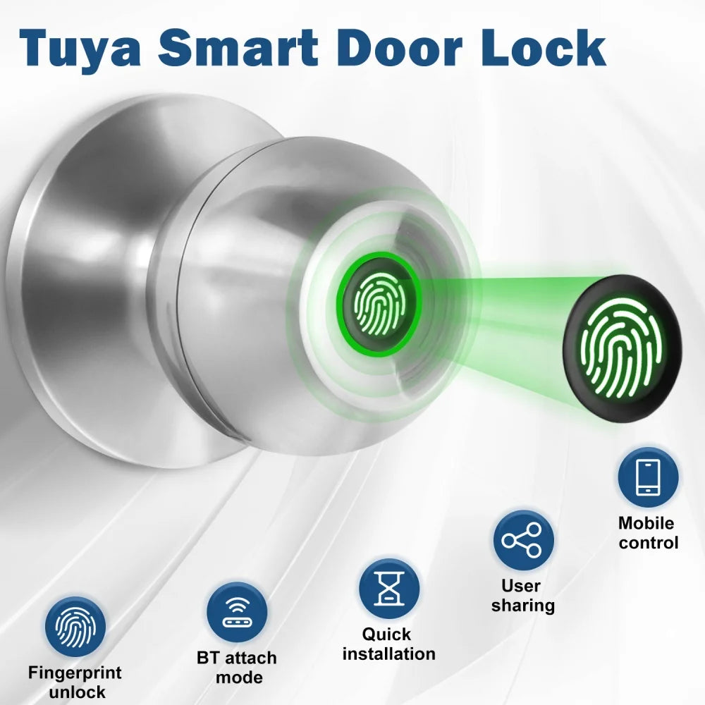 Smart Fingerprint Door Lock Knob with App Control, Password, Key Unlock and Auto Lock