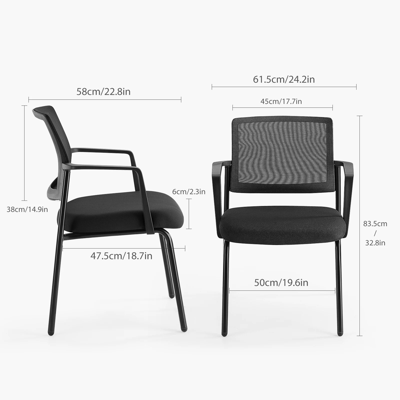 Mesh Back Stacking Office Chairs Set of 2 with Arms