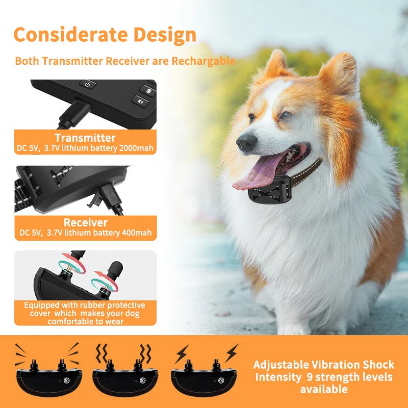 2-in-1 Wireless Dog Fence & Training Collar with Remote Control