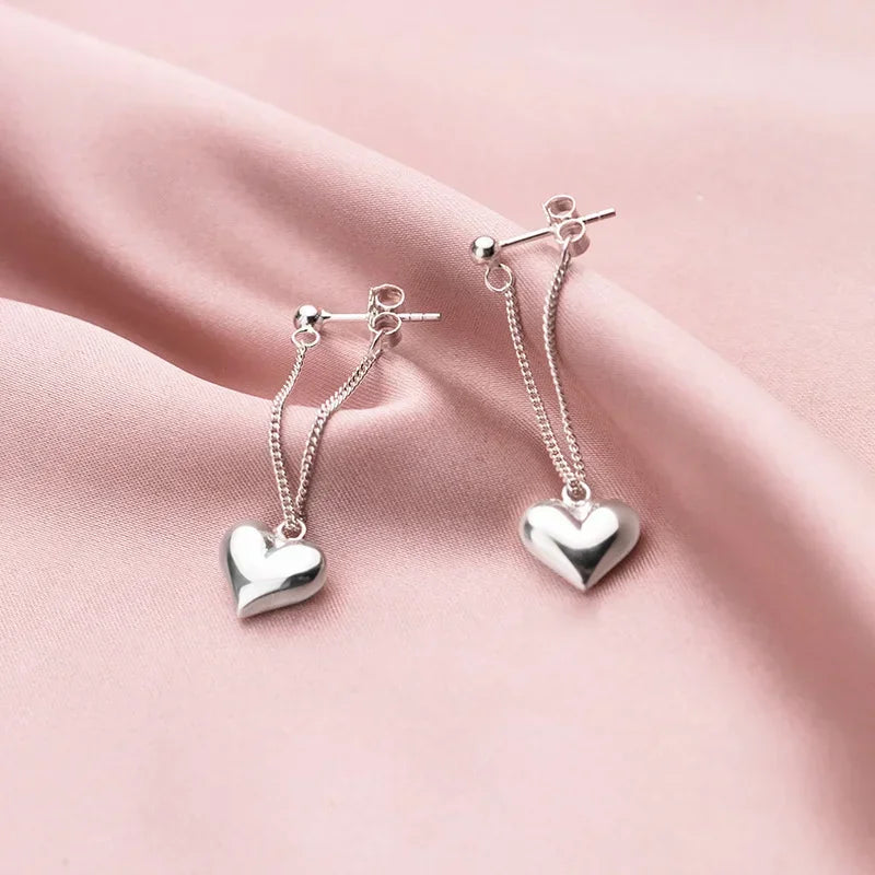 925 Sterling Silver Heart Chain Earrings for Women