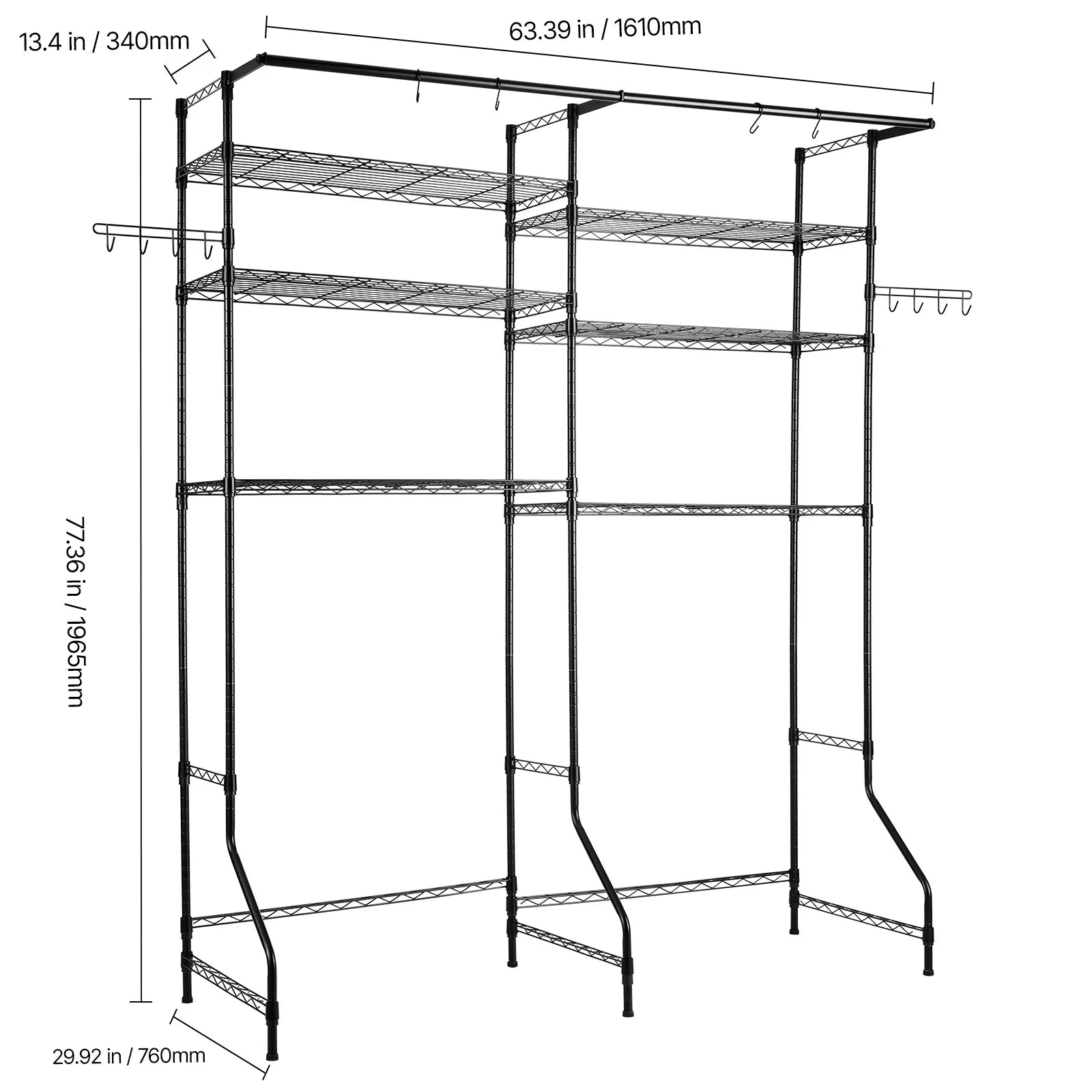 SucceBuy Over Washer and Dryer Storage Shelves Laundry Room Drying Rack with Hanger Rod and Hooks for Laundry Room Organization