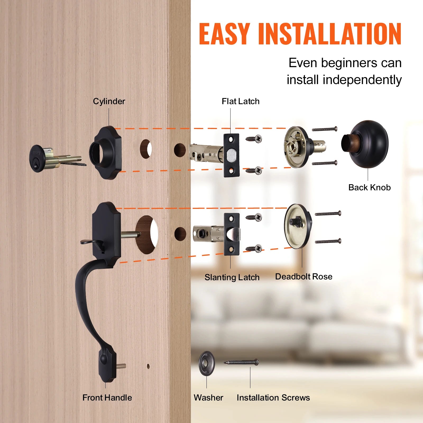 Front Door Handle Lock Set with Deadbolt and Interior Knob
