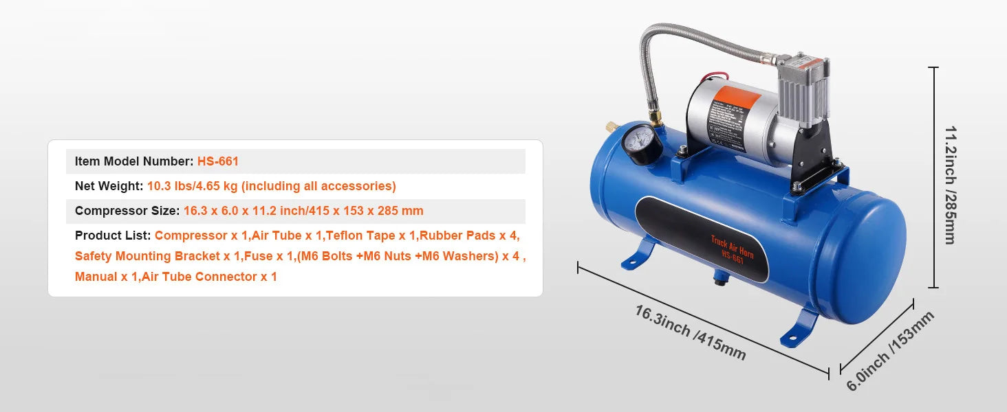 12V Air Compressor with Tank 120 PSI System for Horns & Tires