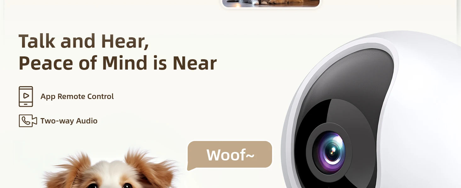 2K Indoor Security Camera 360° PTZ with App, Night Vision & Talk