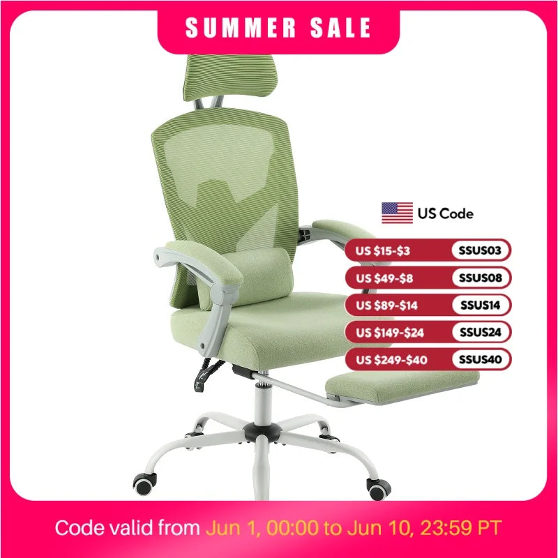 Ergonomic Reclining Mesh Office Chair with Footrest & Lumbar Support