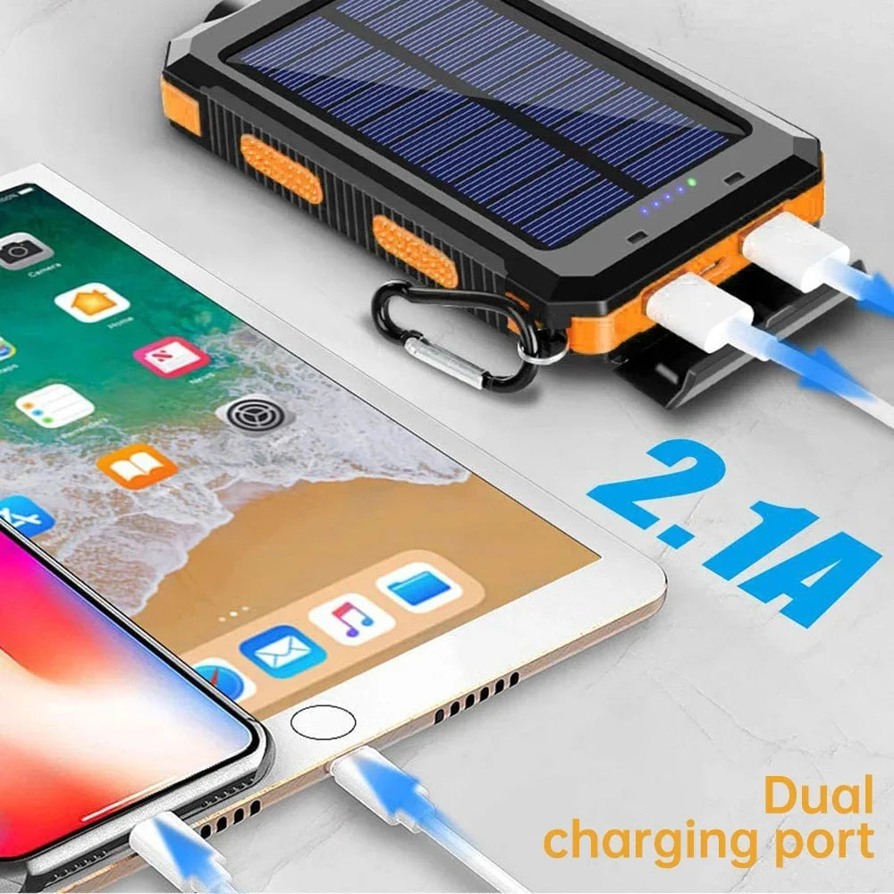 OutdoorVPortable 20000mAh Solar Power Bank External Battery Pack With LED Light Compass USB Output Emergency Backup Power
