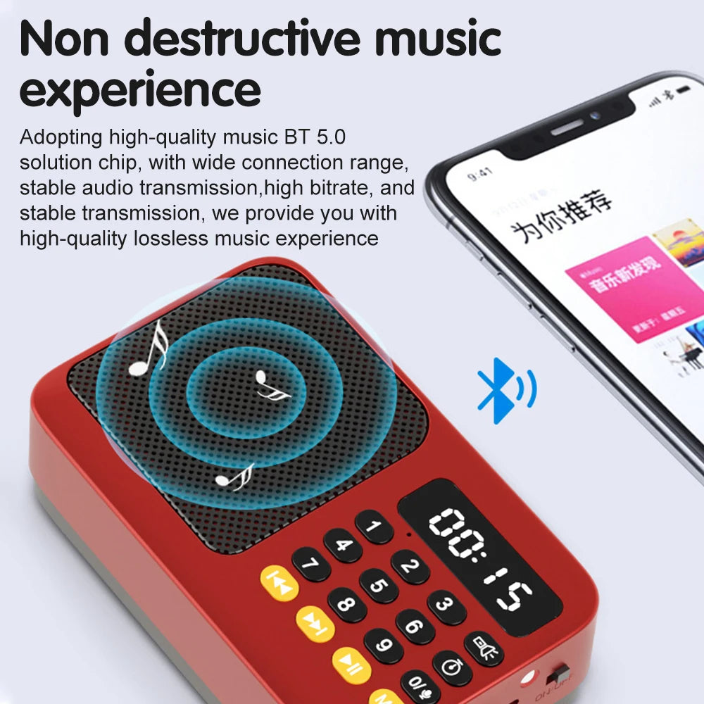 Rádio FM portátil e leitor de MP3 com ecrã LED