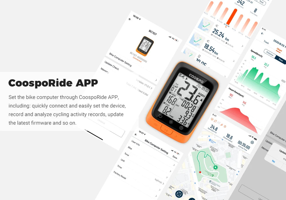 COOSPO BC107/BC26 Bike Computer GPS Wireless Bicycle Cycling Odometer Speedometer 2.4"FSTN Bluetooth5.0 ANT+ Waterproof GPS BDS