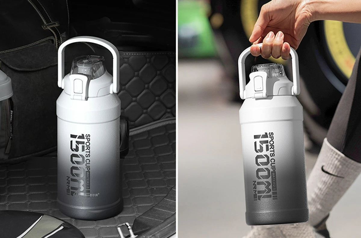 Thermos Wasserflasche mit Strohhalm, Griffbecher, 316 Edelstahlflasche, große Kapazität, vakuumisolierter Becher