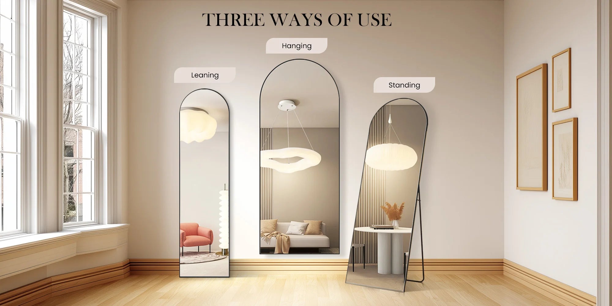 Full Length Floor Mirror with Stand & Slim Aluminum Frame