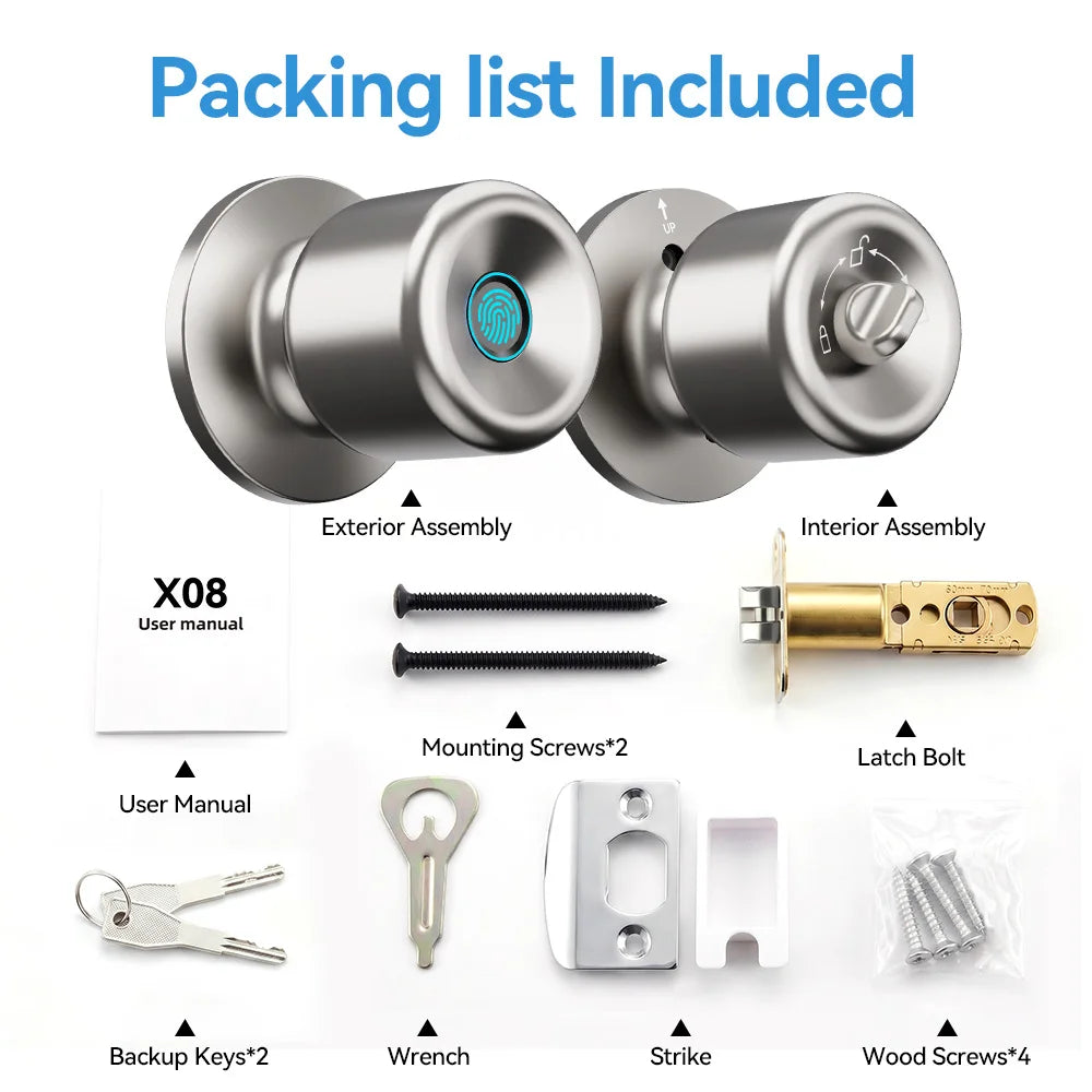 Smart Fingerprint Door Knob Lock with App Control