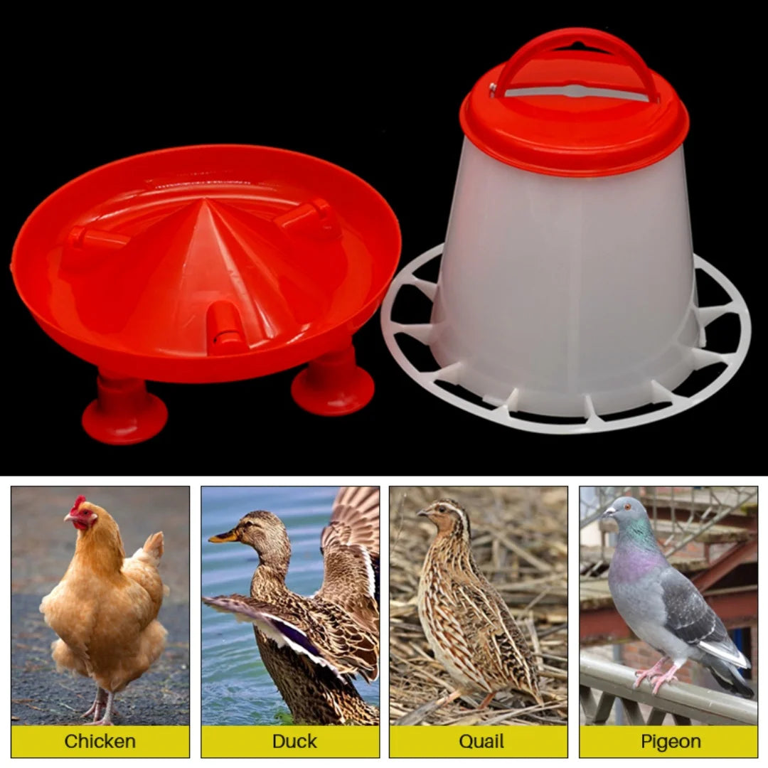 1.5kg Chicken Duck Feeder Bucket With Leg Poultry Food Fountain Chicken Chick Hen Lid Handle Feeding Watering Supplies