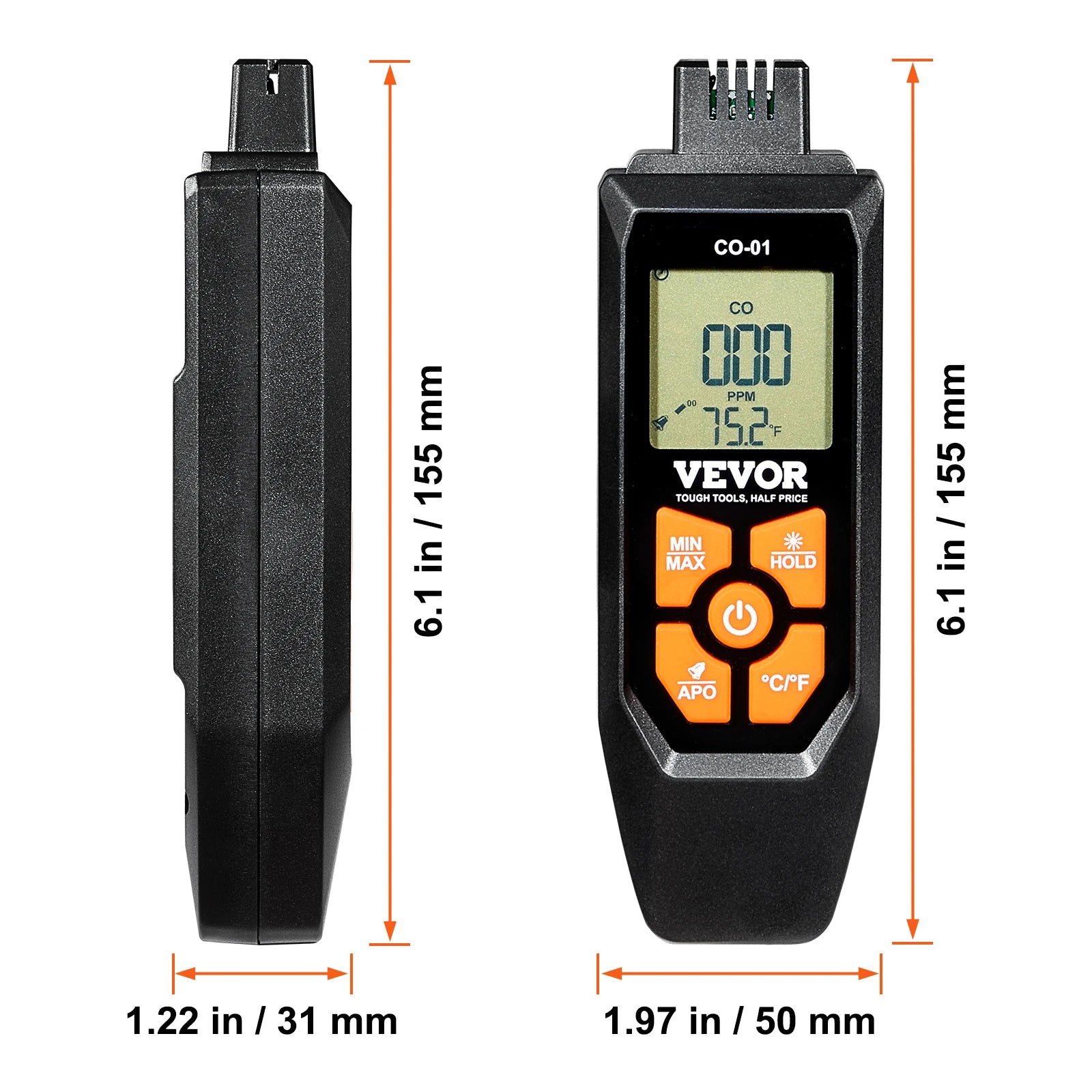 Carbon Monoxide Detector with Audible Alarm & LCD Display