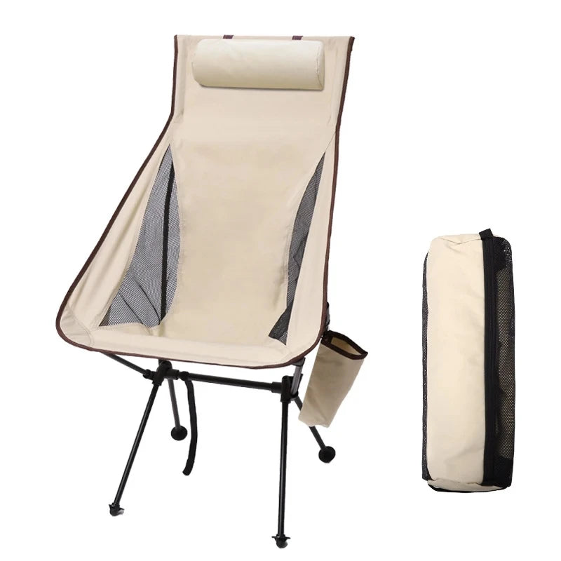 Portable Folding Camping Chair with Headrest and Aluminum Alloy Frame