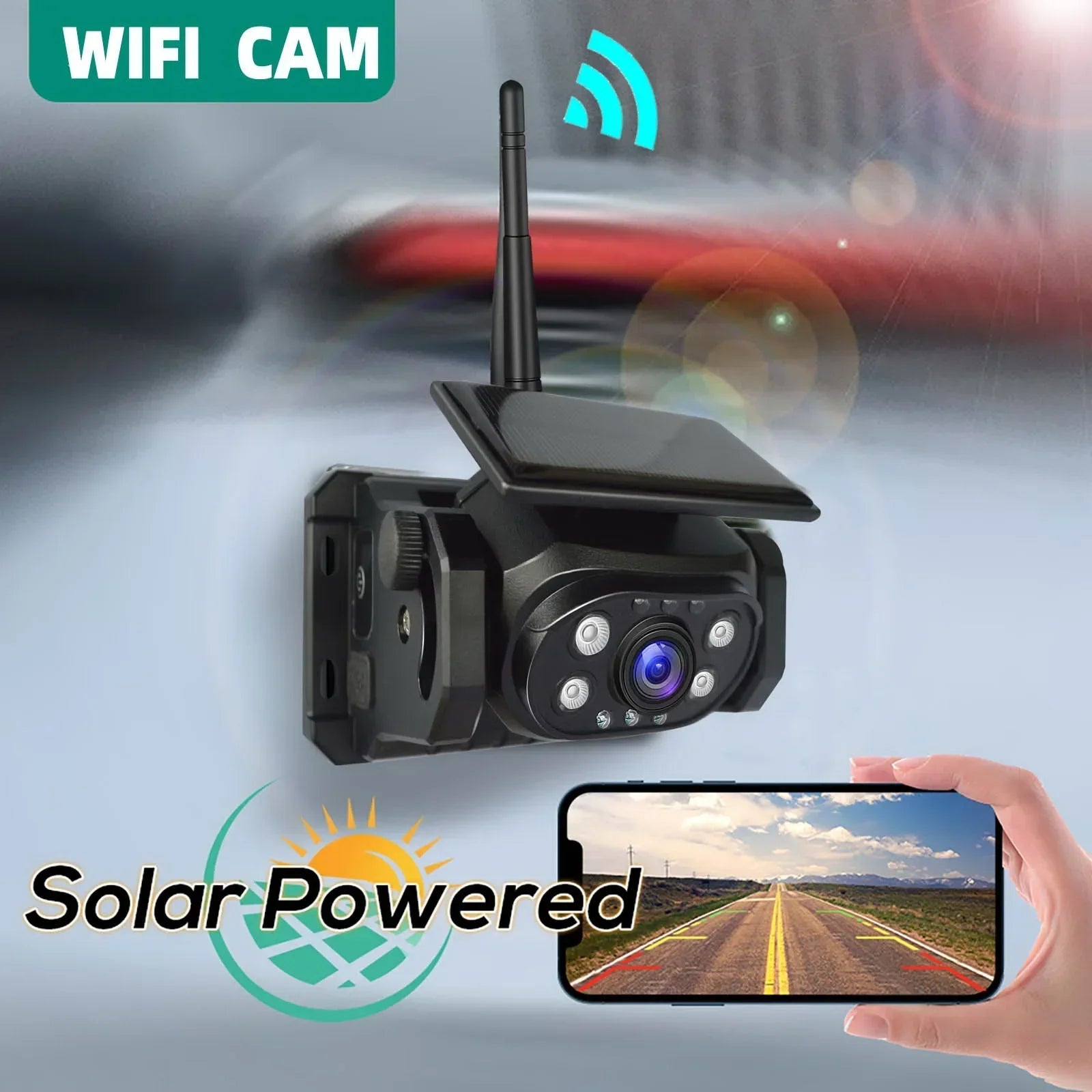 Wireless WiFi Solar Power Magnetic Reverse Backup Camera Mobile Phone iPhone Android With Built-In Battery for Truck Camper