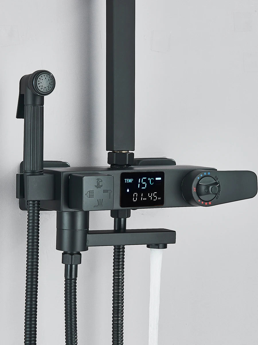 Black Digital Display Thermostatic Shower Faucet Set