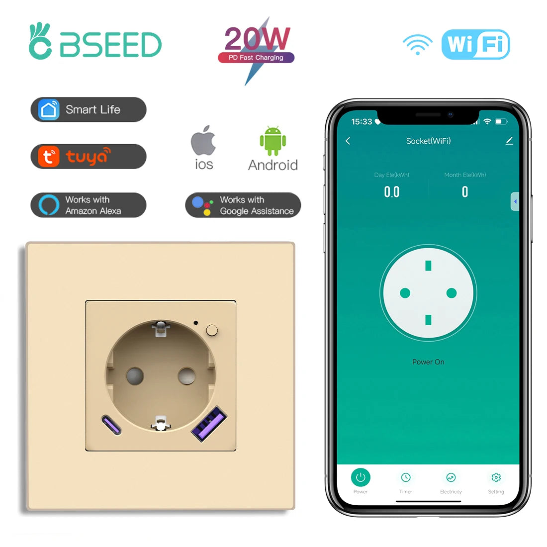 Wi-Fi Wall Socket with USB-C Charging - Options