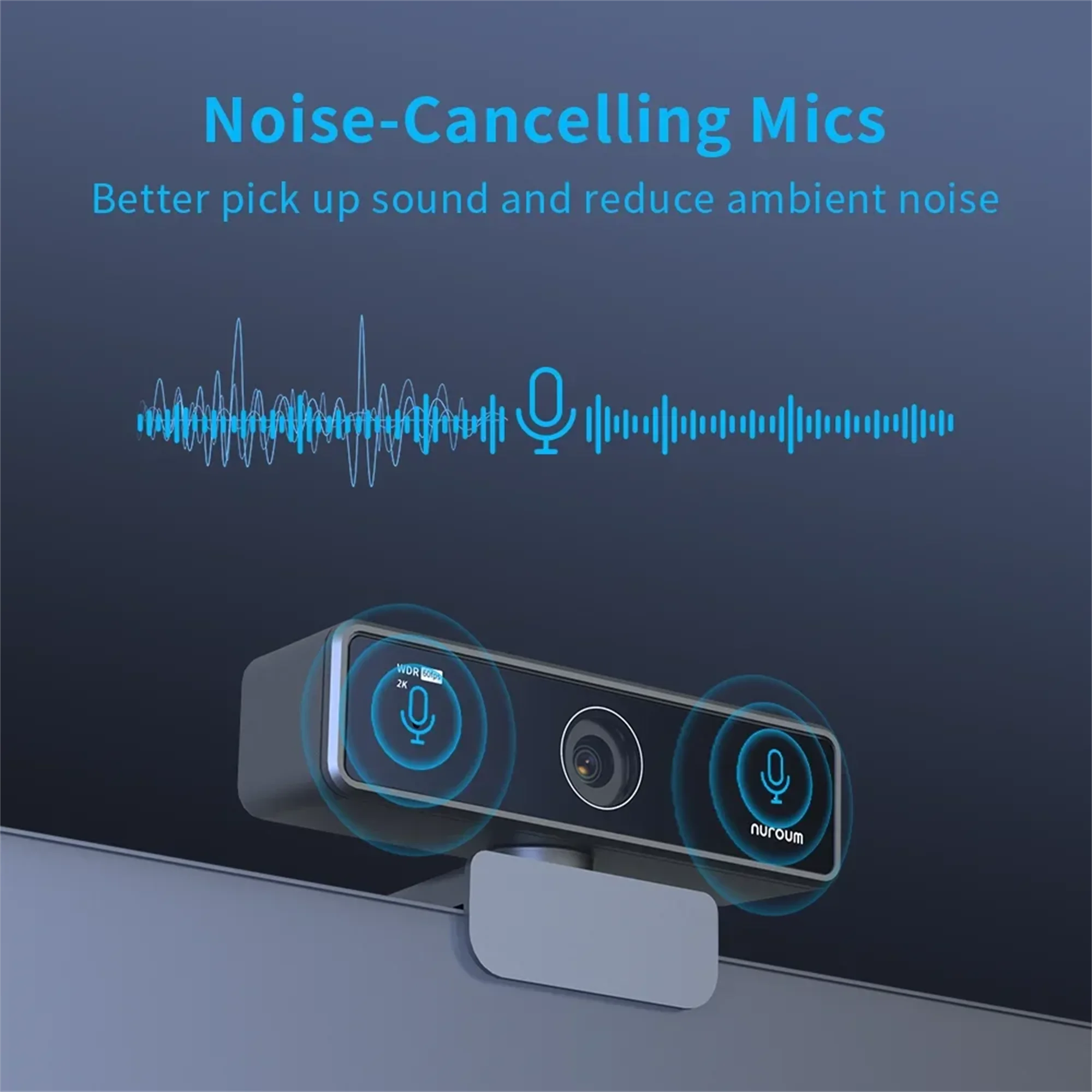 Nuroum 2K QHD Webcam 1440P/60FPS with Noise-Canceling Mics