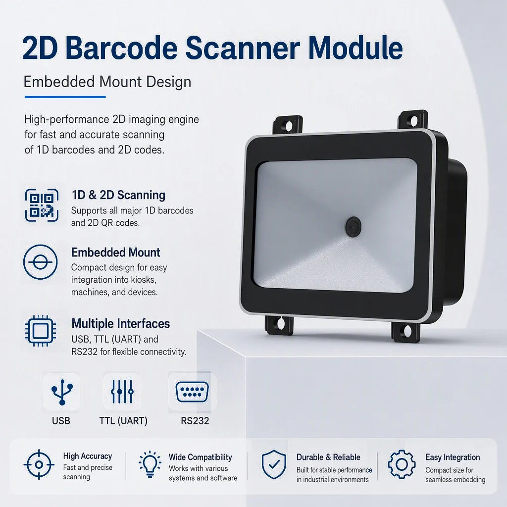 Small Bar Code Scanner USB TTL RS232 Embedded 1D 2D Barcode Reader QR Code Scanner Module Apply for Vending Machine
