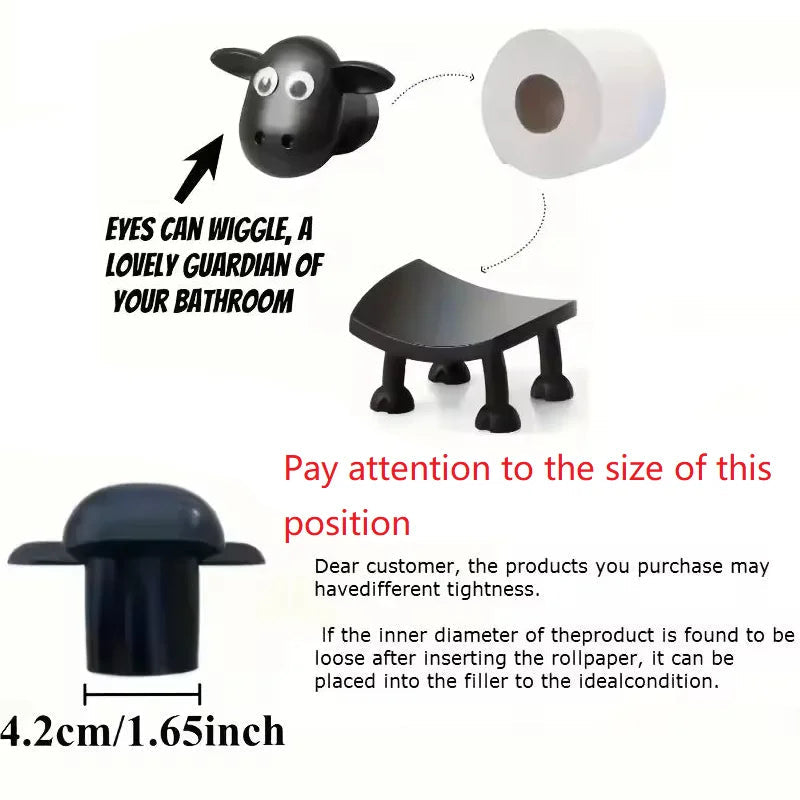 1/3PCS Sheep Toilet Roll Holder Funny Toilet Paper Holder Free Standing Bathroom Set Black Sheep Roll Rack Cute Bathroom Decor