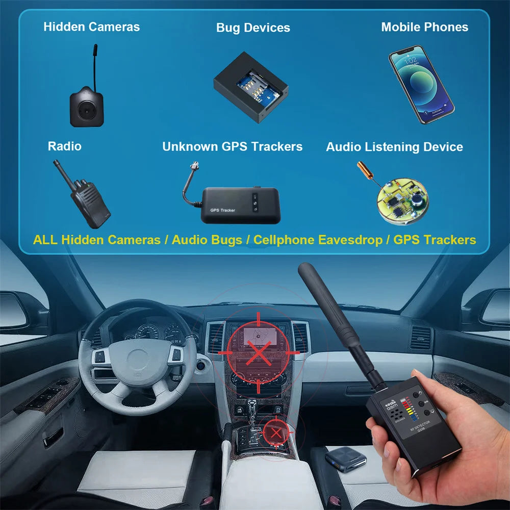 Portable G638 Professional Anti Spy Wireless RF Signal Detector, Hidden Camera Scanner, GPS Tracker, GSM Bug Finders