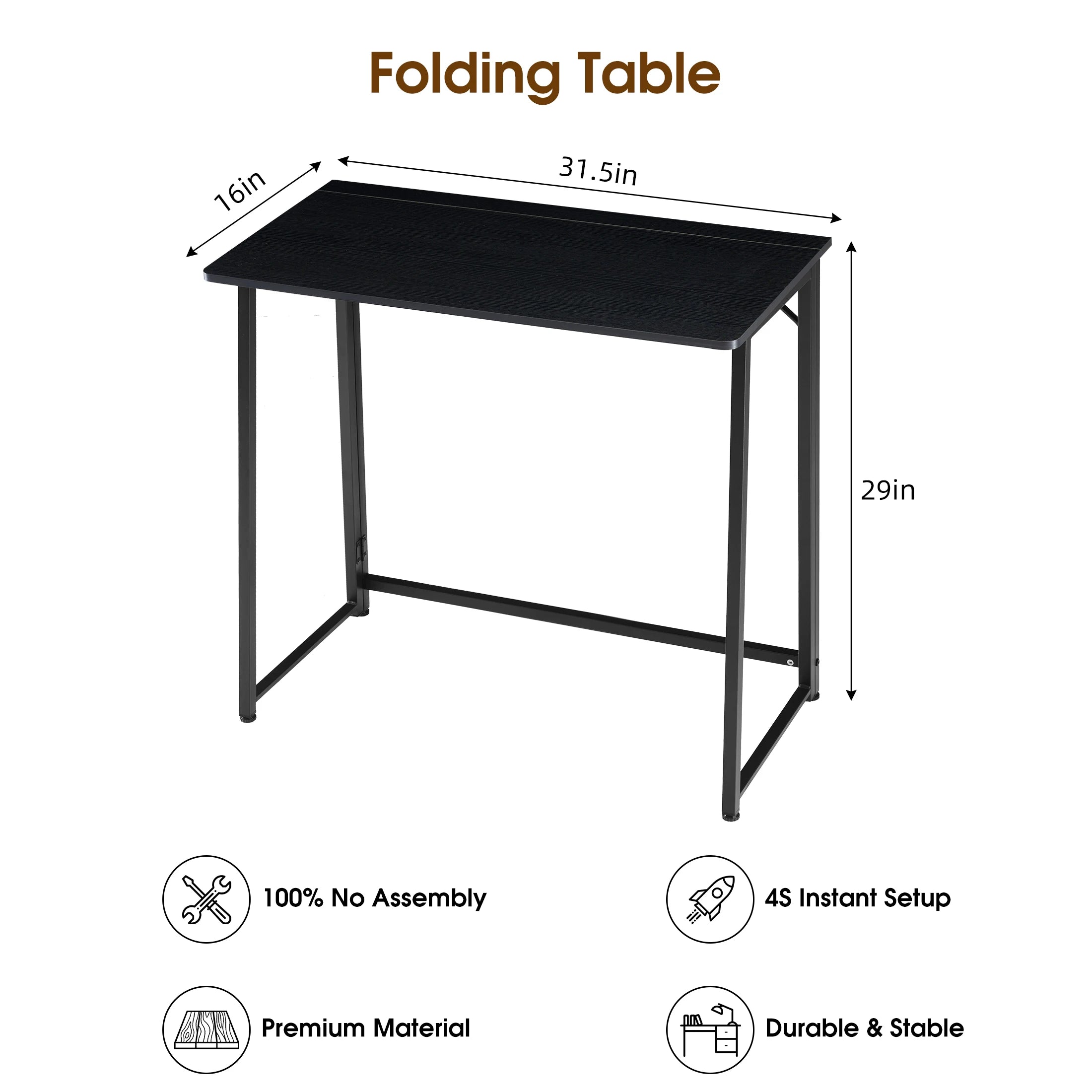 31.5" Folding Office Desk Compact Wooden Workstation with Metal Frame