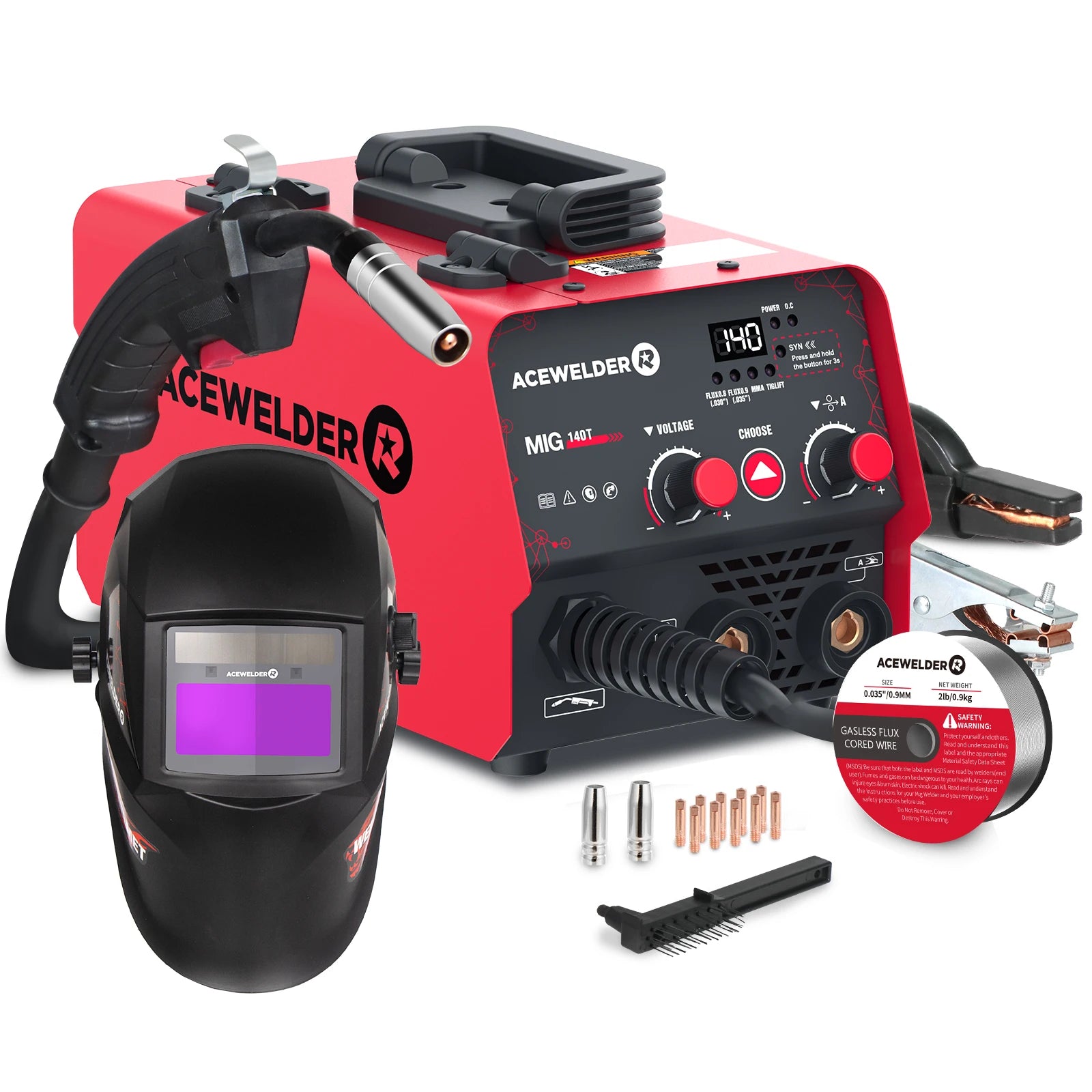 ACEWELDER 3 в 1 заваръчна машина 140A с флюсово ядро MIG ARC Lift TIG заварчик 110V IGBT инвертор безгазова заваръчна машина