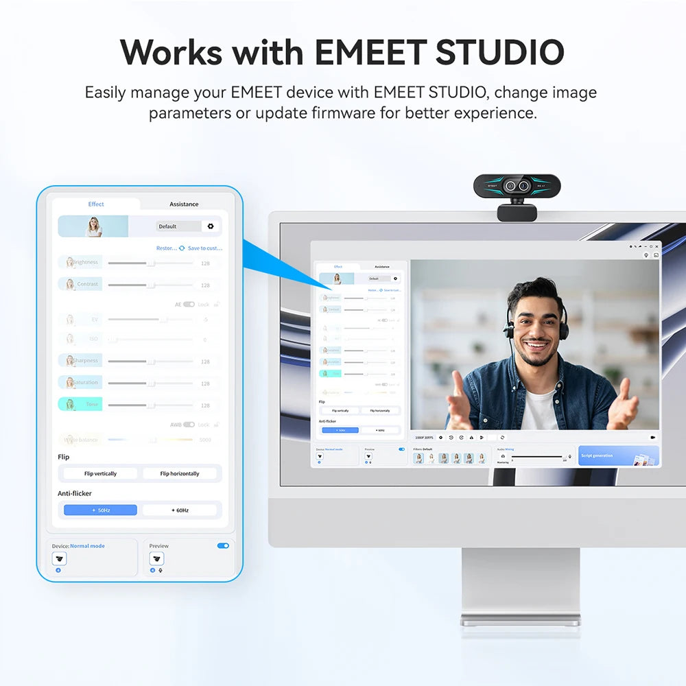 4K Webcam with Autofocus, Dual Mics & RGB Light for Streaming
