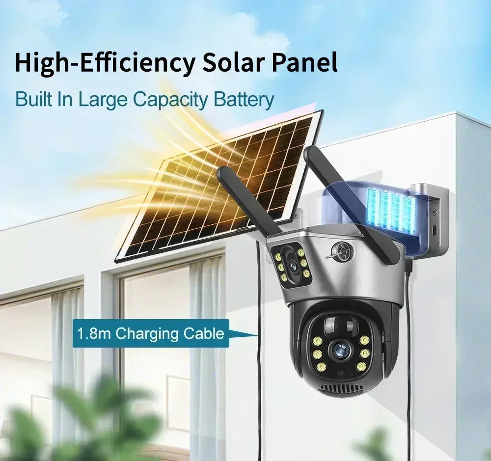 4K 8MP Dual Lens Solar Security Camera Outdoor WiFi 4G Waterproof Night Vision
