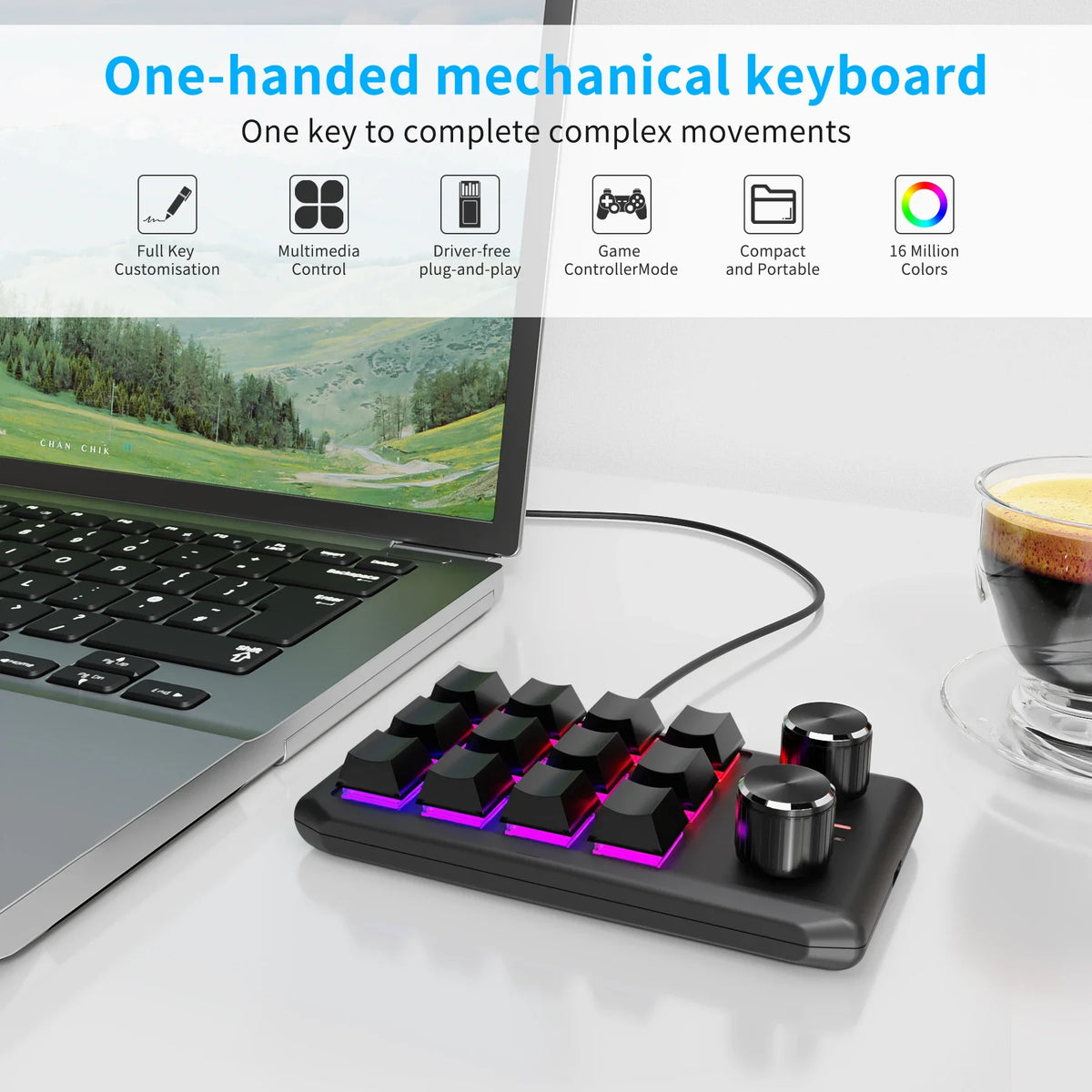 Clavier macro Bluetooth à 12 touches avec deux molettes