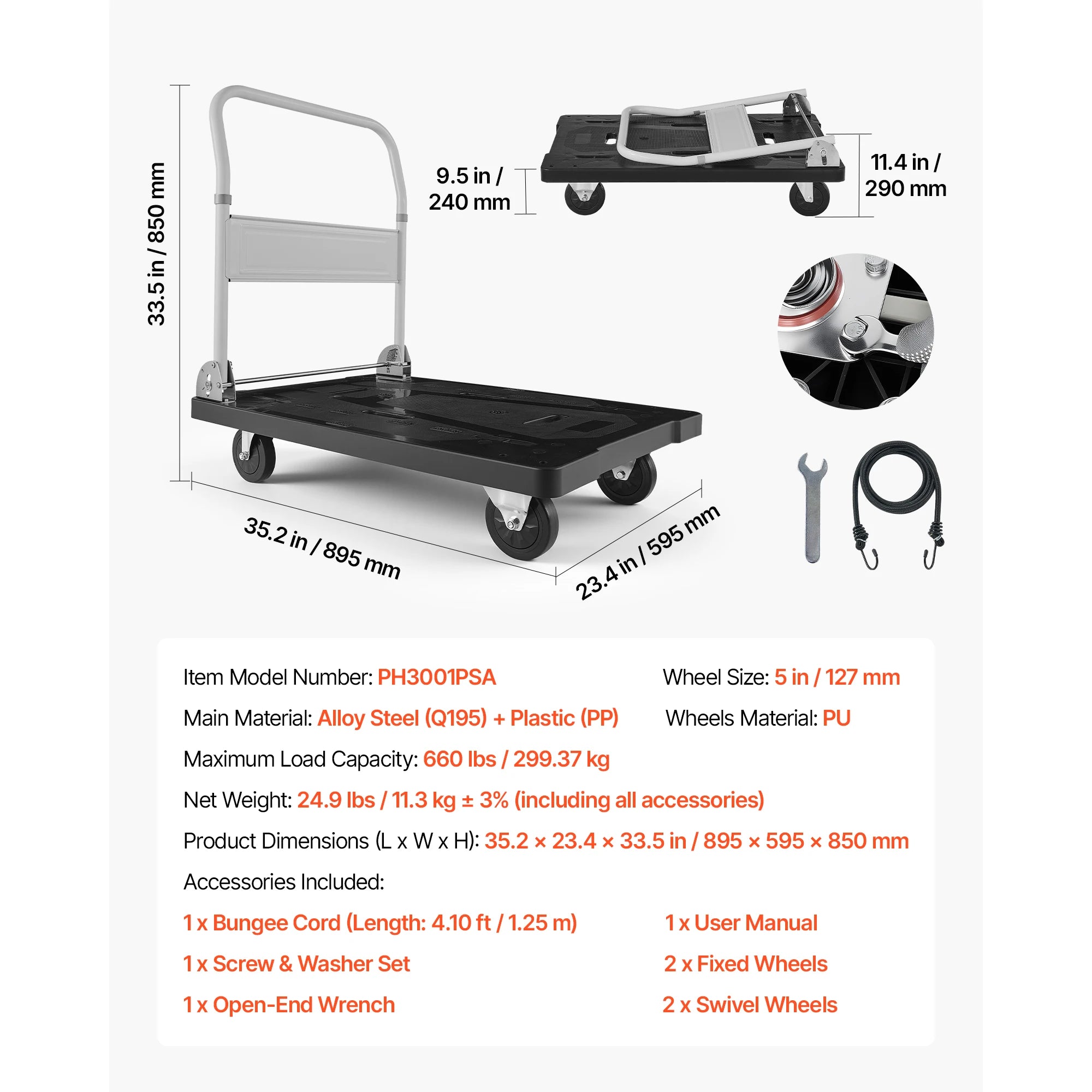 SucceBuy 660 lbs Foldable Push Cart Dolly Folding Platform Hand Truck with Swivel Wheels Moving Flatbed Cart for Easy Storage