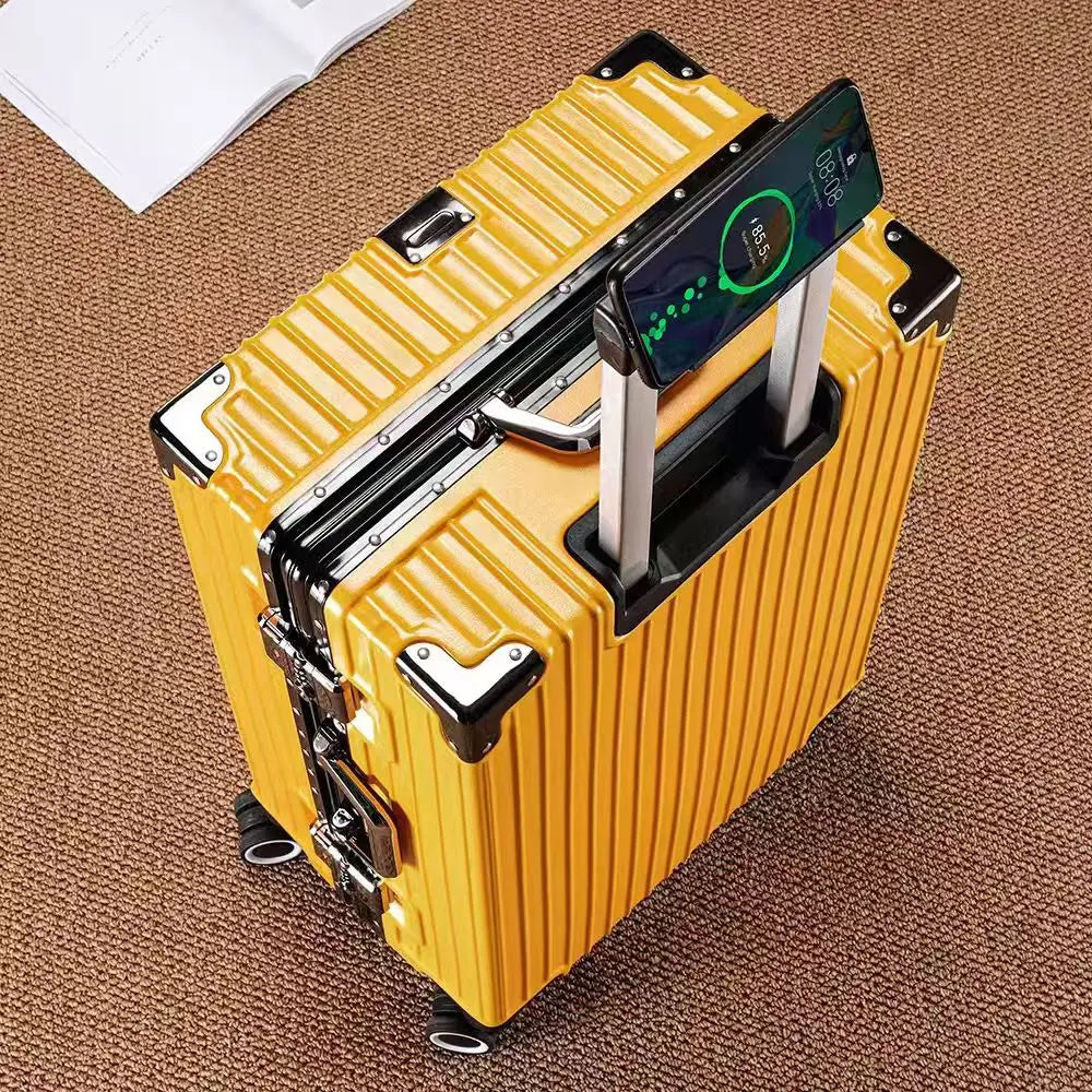 Aluminum Frame Suitcase with Silent All-Terrain Wheels and Cup Holder