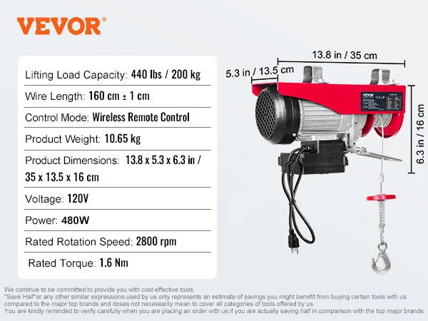 Electric Hoist 200–800kg with Remote Control for Garage Lifting