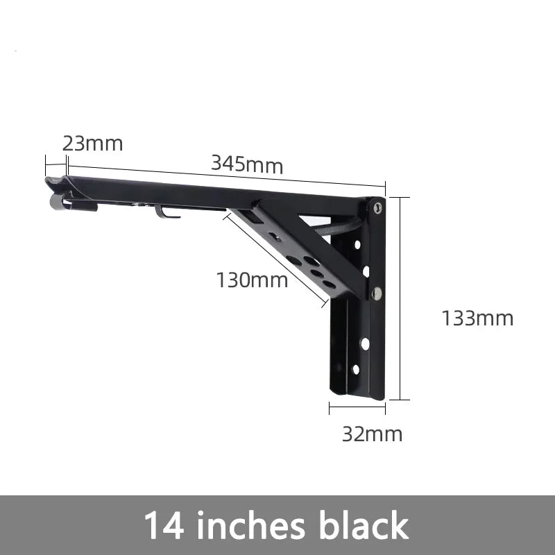 Folding Shelf Brackets, Black or Steel Finish, Pair