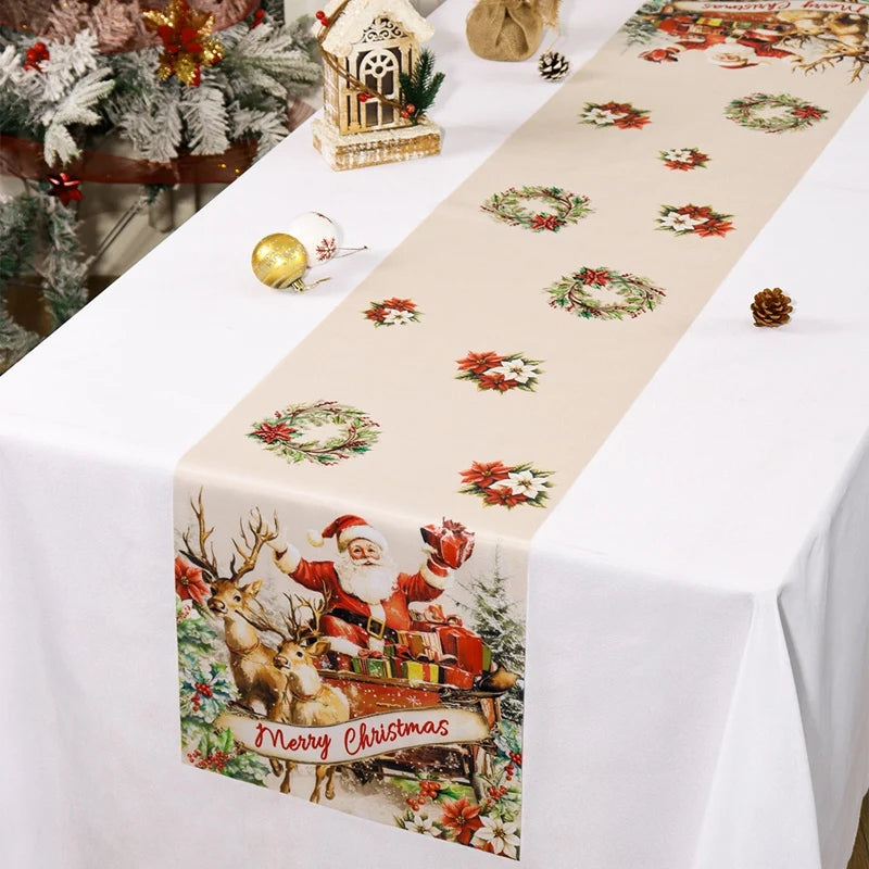 Vintage Christmas Table Runner Retro Santa Claus Table Cover Christmas Decorations For Home 2025 Navidad Noel Gift New Year 2026