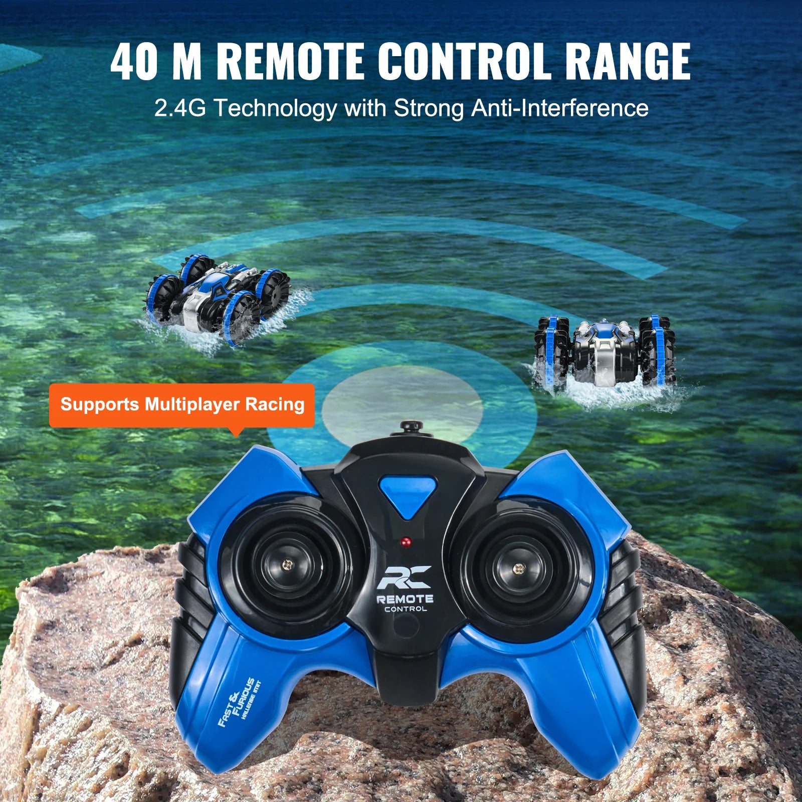 Auto RC anfibia 2.4GHz per acrobazie, veicolo per terra e acqua