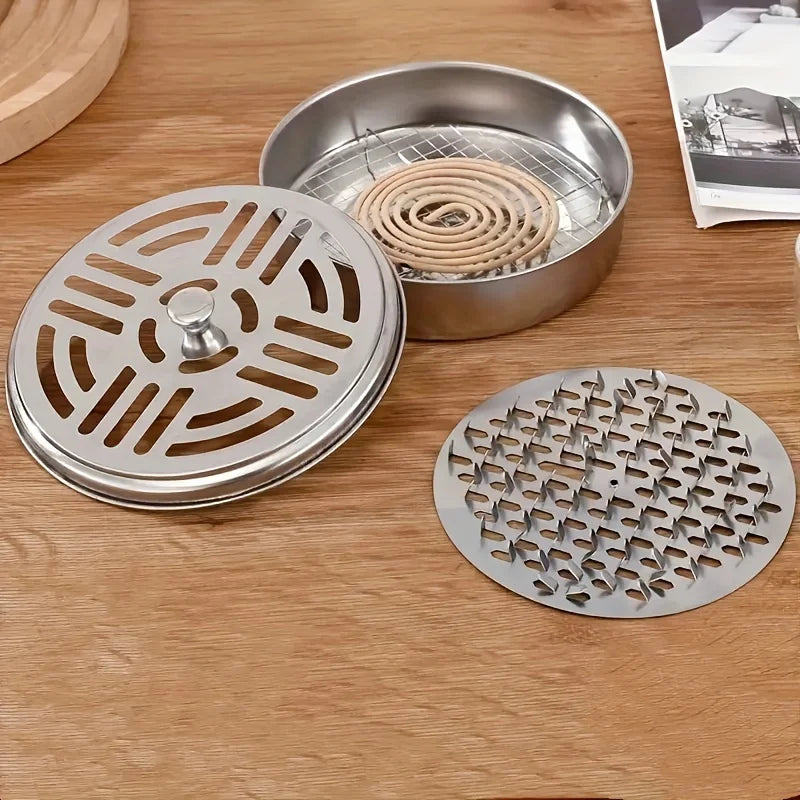 Stainless Steel Mosquito Repellent Coil Holder - With Lid, Suitable For Home And Outdoor Use, Easy To Use, And Windproof