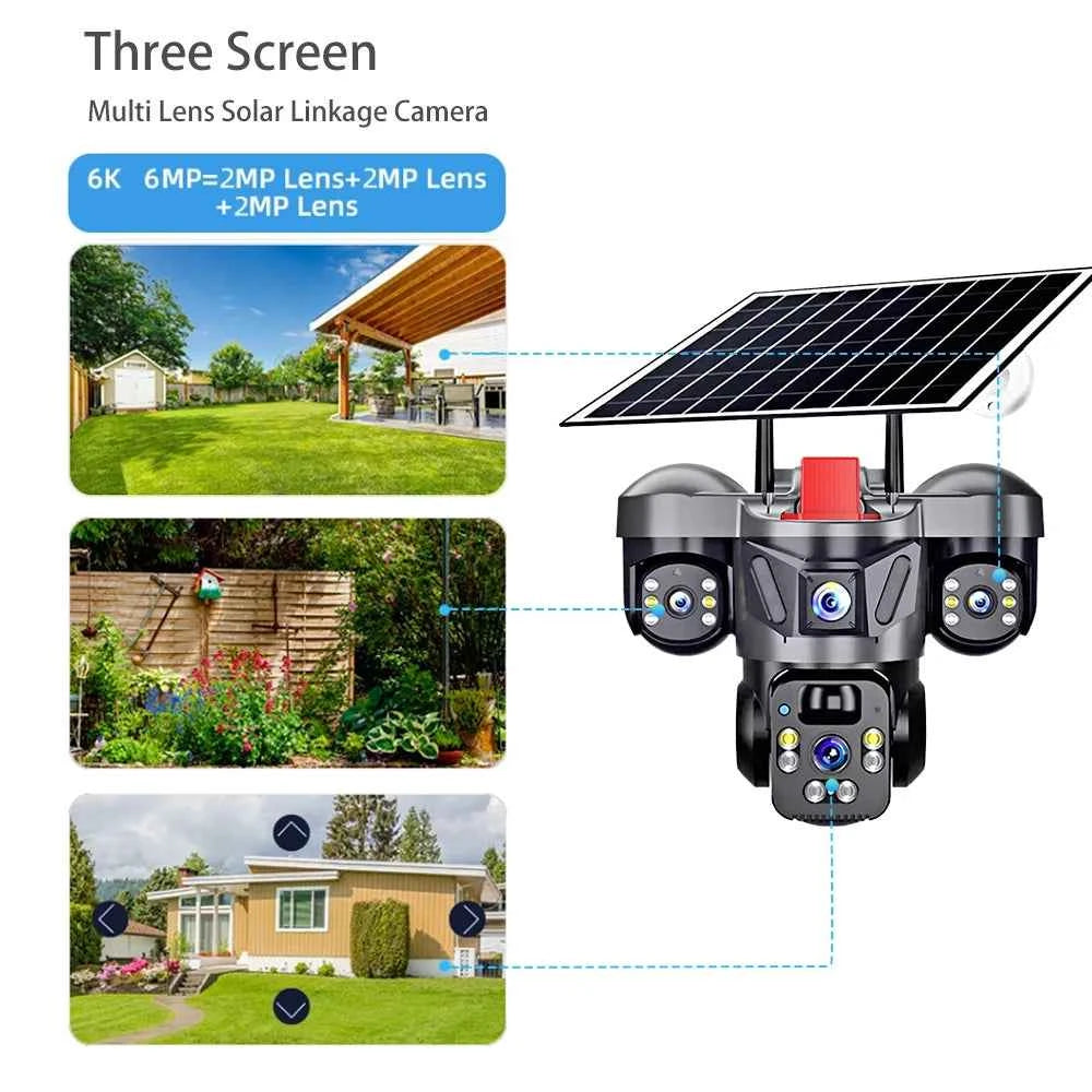 6MP Solar Outdoor WiFi Camera Triple Lens PTZ Security Camera