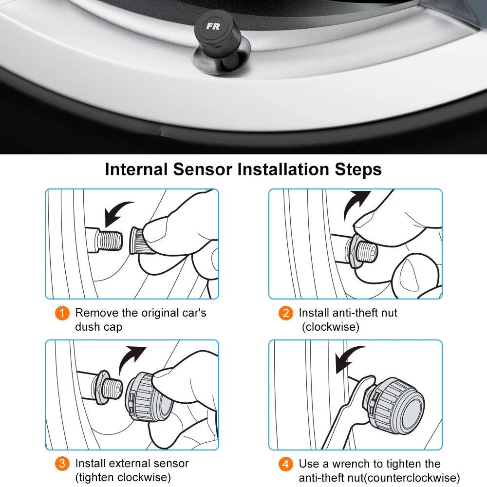 Solar TPMS Tire Pressure Monitoring System with External Sensors