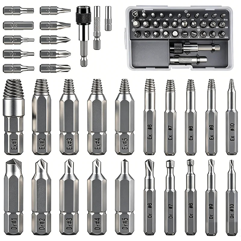 33 PCS Damaged Screw Extractor Kit with Sleeve Extension Drill Bit for Universal Guillotine Bolt Removal Screw Removal Tool