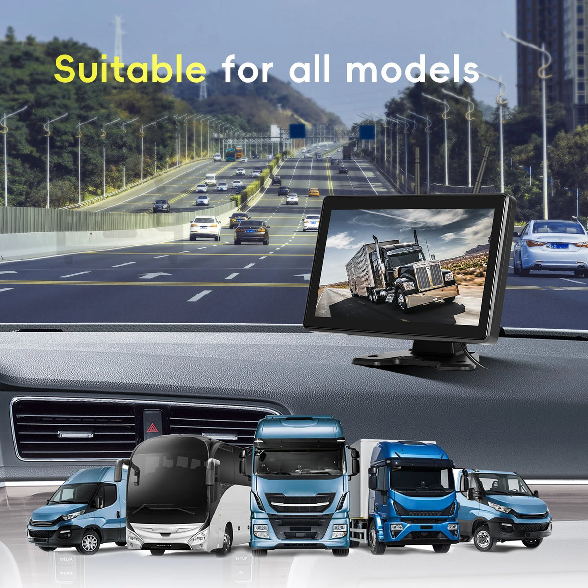 Podofo pantalla HD IPS de 10.1 pulgadas Monitor de reversa para coche + cámara reversa inalámbrica solar con grabación 720P