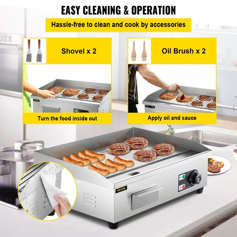 Electric Countertop Griddle 1600W/3200W Flat Top Teppanyaki Grill