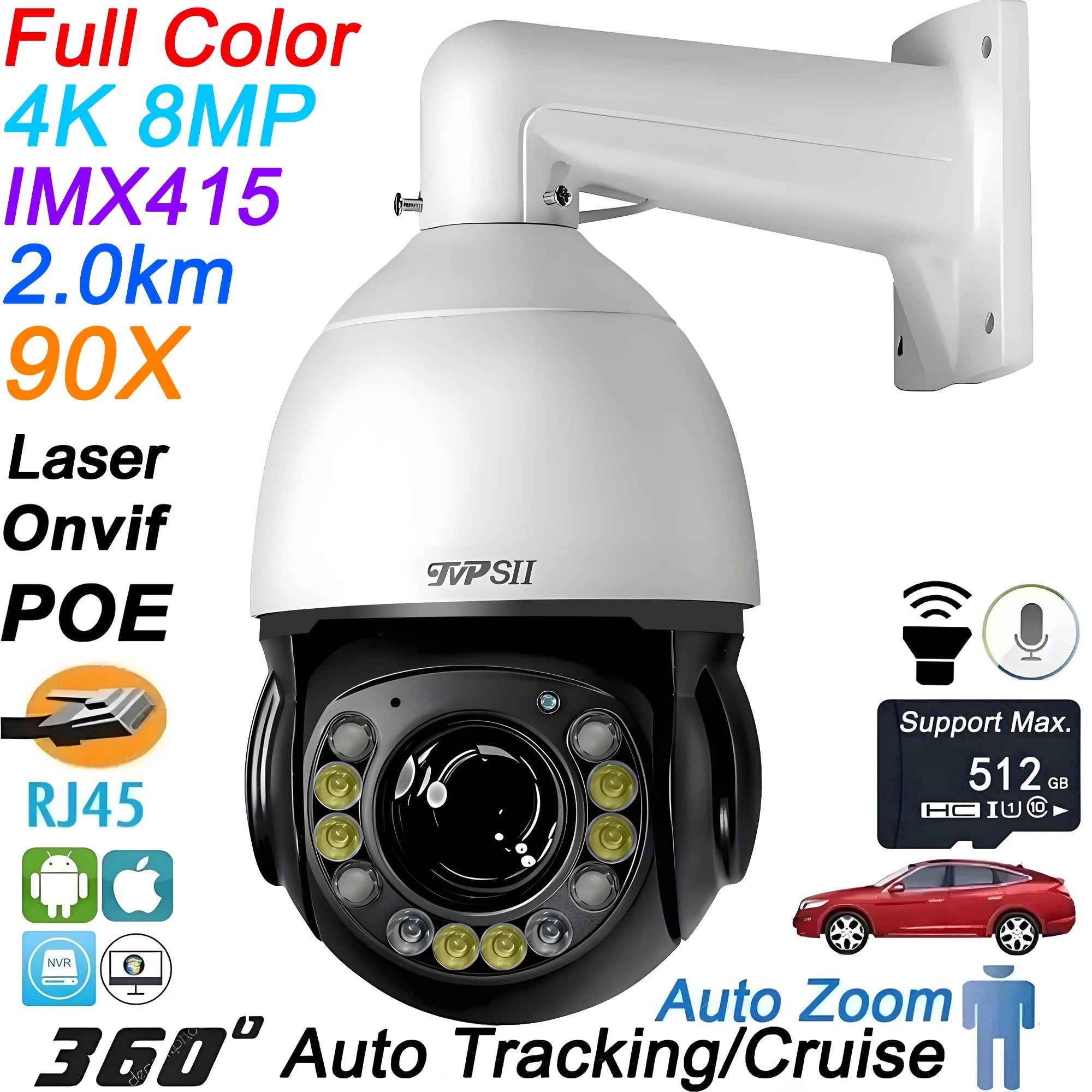 8MP 4K PTZ IP Surveillance Camera with 90X Optical Zoom