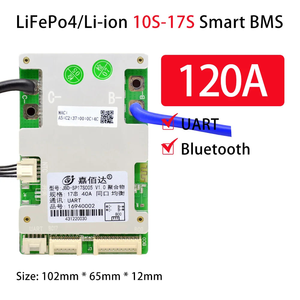 BMS intelligent JBD SP17S005 avec Bluetooth, 10S–17S