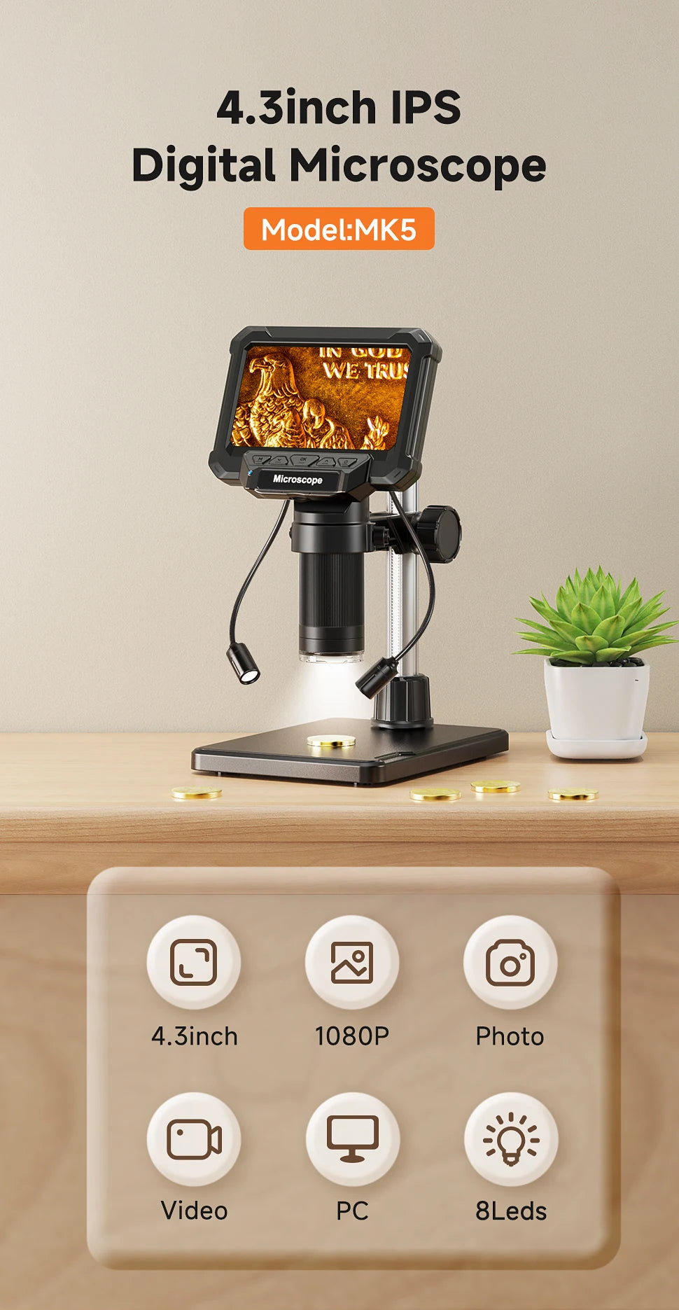 MK5 Digital Microscope with 4.3-Inch Screen