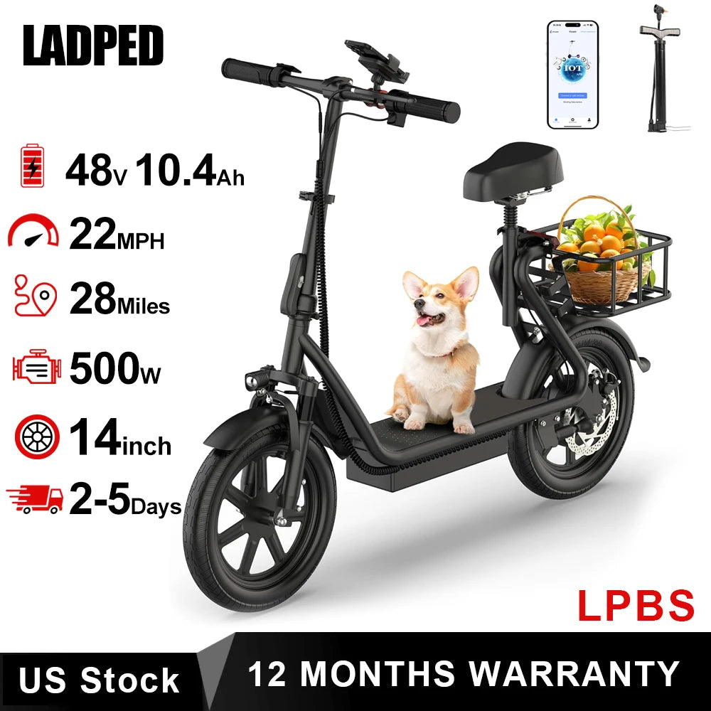 500W Foldable Electric Bike 28-Mile Range 21MPH 14" Tires