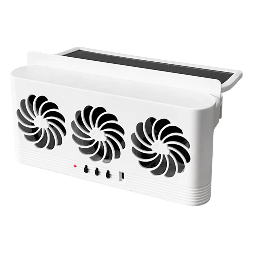 Solar Car Exhaust Fan with 3 Air Outlets and USB Power
